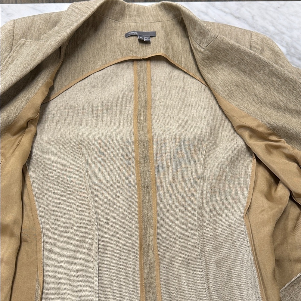 Vince Tan Linen Cotton Blend Blazer Size 10 - Picture 7 of 11